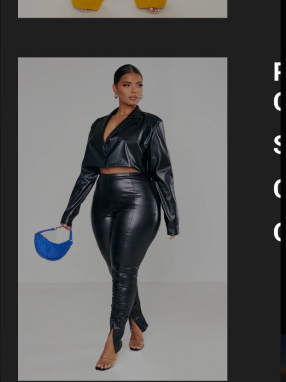 PrettyLittleThing Black Cropped Faux Leather Blazer Jacket